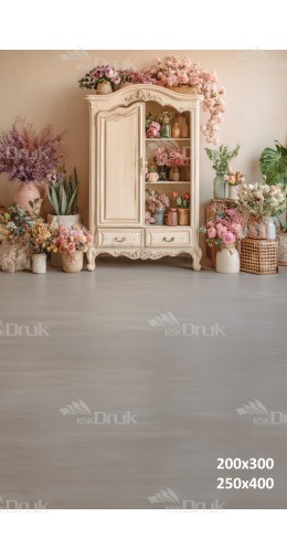 Tło fotograficzne „Pastelowa wiosenna komoda z kwiatami” | E639